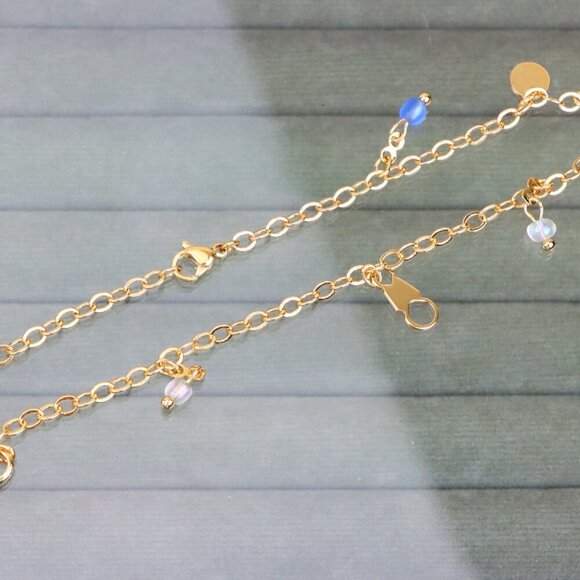 "Elegant Rose Gold Anklet with Blue Beads and Pearl Charms, XPAL1180 - Picture 10 of 12